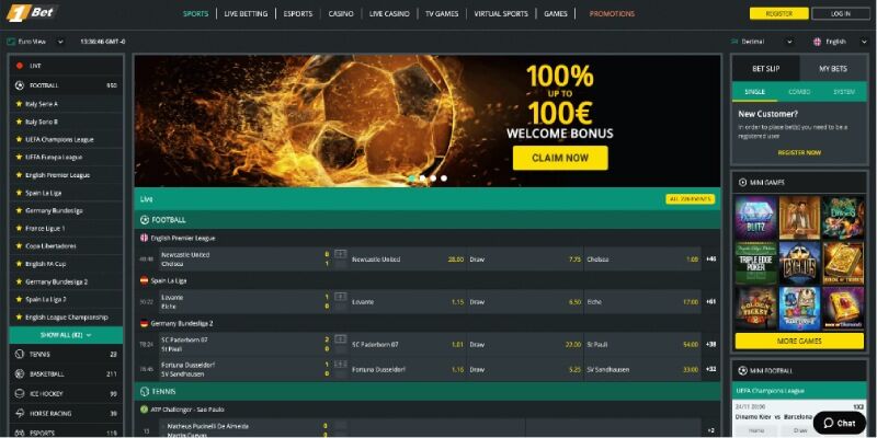 A sportoldal 1BET