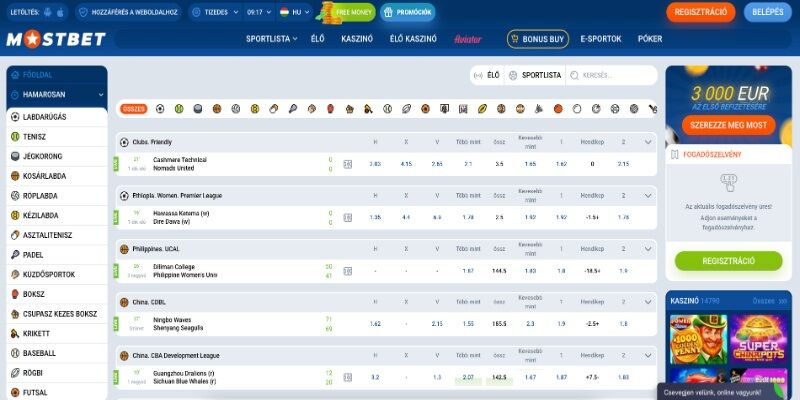 A sportoldal Mostbet
