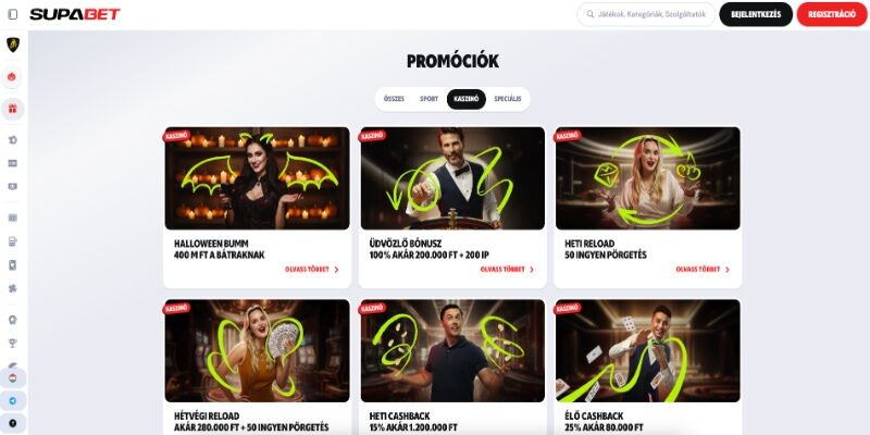 A Supabet kaszinó promóciós oldalának képernyőképe