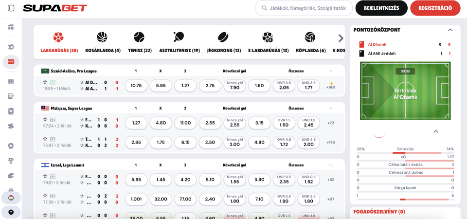 Pillanatkép a Supabet sport oldalról