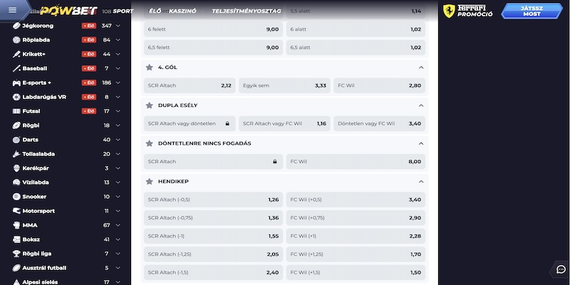 képernyőkép a powbet handicap oldaláról