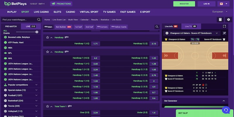 képernyőkép a betplays handicap oldaláról